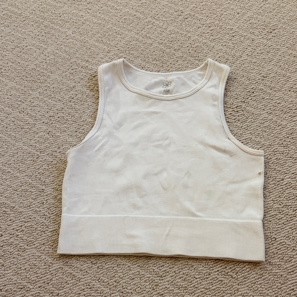 White Ribbed Cropped Tank Top